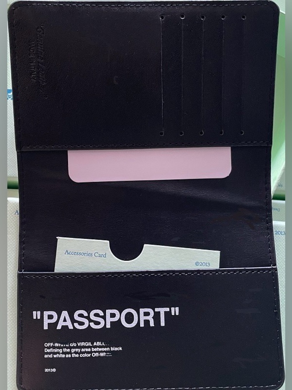 Off-White Black Passport Cover with Pink Card Accent